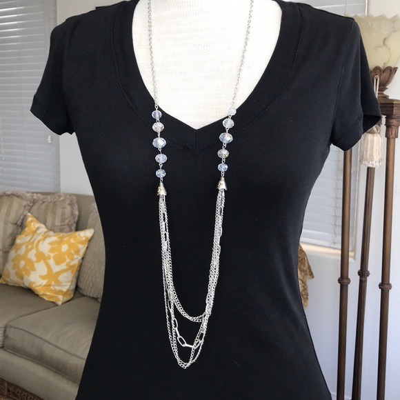 Paparazzi Accessories Long Necklace Silver Tone Chainlink Crystal Jewelry White - Picture 2 of 5